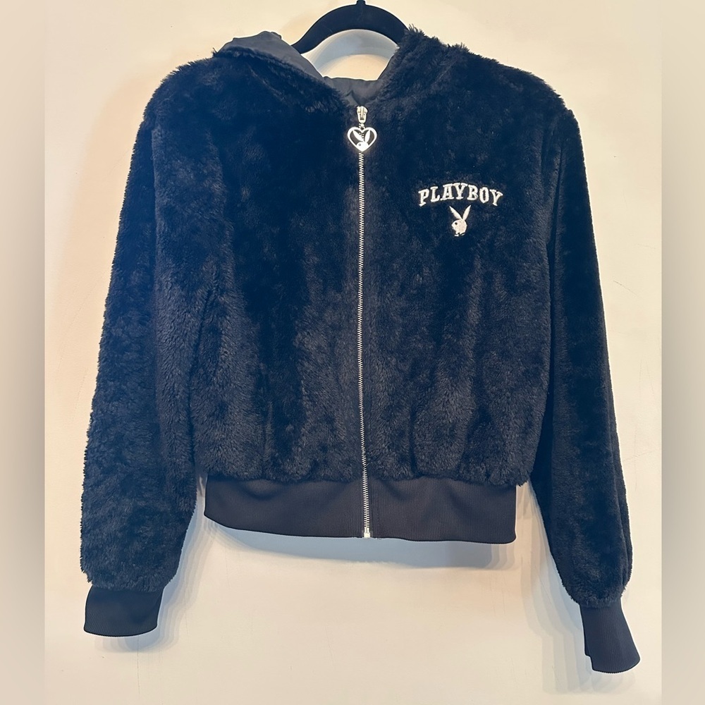 Vintage Y2K PLAYBOY Women’s Black Plush Jacket Size Medium - Picture 5 of 5